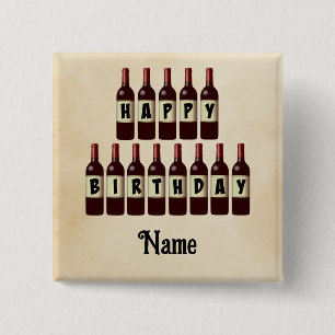 Badge Carré 5 Cm Joyeux Anniversaire Bouteilles de vin rouge Custom