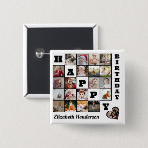 Badge Carré 5 Cm Joyeux anniversaire Custom 21 Photo Collage Cadeau