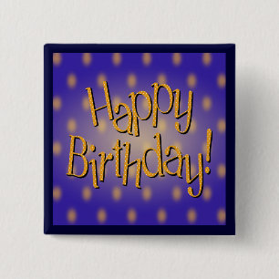 Badge Carré 5 Cm Joyeux anniversaire Polka Jaune Point Texte Bleu