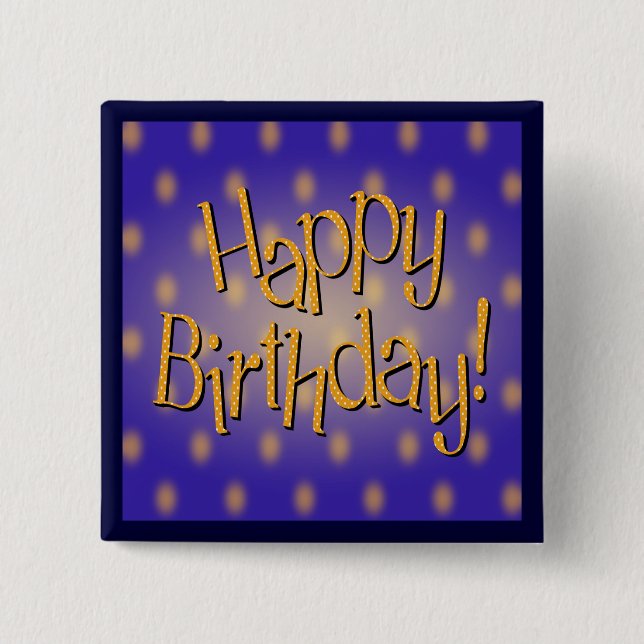 Badge Carré 5 Cm Joyeux anniversaire Polka Jaune Point Texte Bleu (Devant)