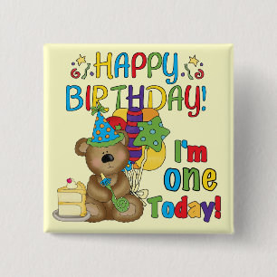 Badge Carré 5 Cm Joyeux anniversaire Teddy Bear 1er T-shirts et cad