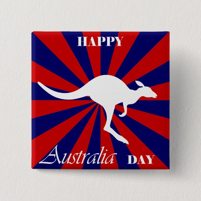 Badge Carré 5 Cm Joyeux Australia Day Australian Kangaroo (Devant)
