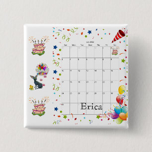 Badge Carré 5 Cm Joyeux calendrier d'anniversaire juillet 2022 Bout