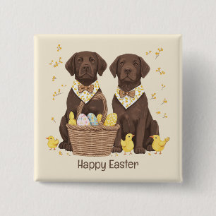 Badge Carré 5 Cm Joyeux Chiens de récupération de chocolat de Pâque