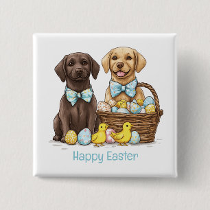 Badge Carré 5 Cm Joyeux Chiens d'excursion de Pâques Labrador