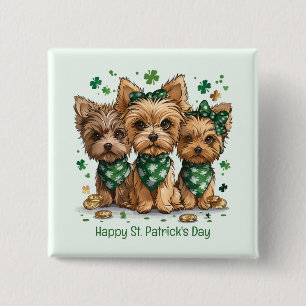 Badge Carré 5 Cm Joyeux Chiens du Yorkshire Terrier de St. Patrick'