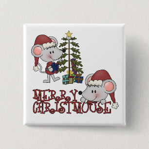 Badge Carré 5 Cm Joyeux Christmouse avec l'arbre