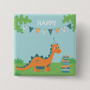 Badge Carré 5 Cm Joyeux dessin animé de Dinosaur anniversaire