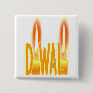 Badge Carré 5 Cm Joyeux Diwali illumine bougies typographie lumière