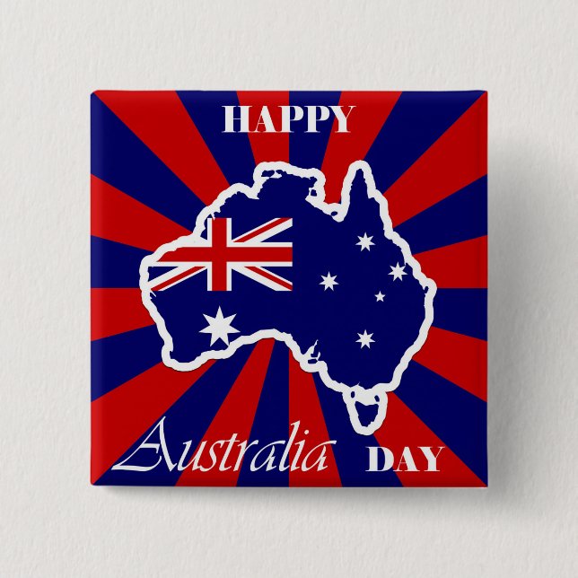Badge Carré 5 Cm Joyeux drapeau australien de la fête australienne (Devant)