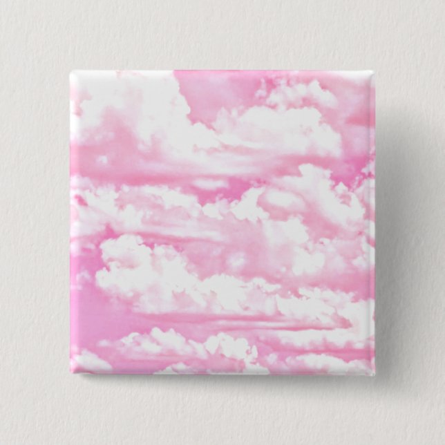 Badge Carré 5 Cm Joyeux Fuchsia nuages roses (Devant)