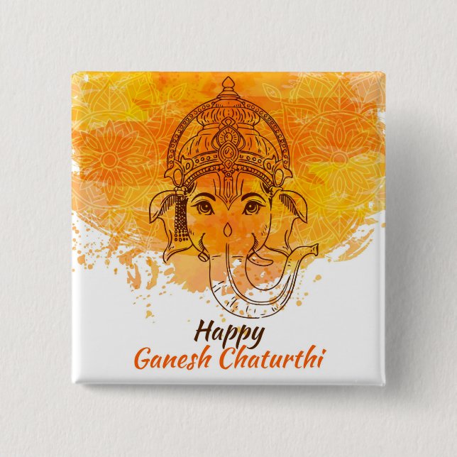 Badge Carré 5 Cm Joyeux Ganesh Chaturthi (Devant)