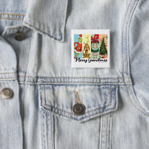 Badge Carré 5 Cm Joyeux Grinchmas Collage de Fêtes