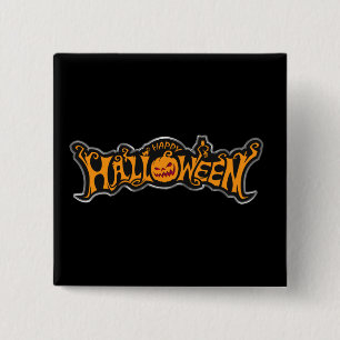 Badge Carré 5 Cm Joyeux Halloween Citrouille à l'Oeil de Rubis Cadr