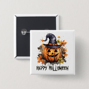 Badge Carré 5 Cm Joyeux Halloween Citrouille Grimaçante Art