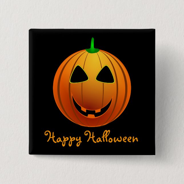 Badge Carré 5 Cm Joyeux Halloween Jack 'o Lantern (Devant)