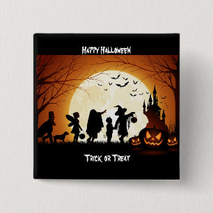 Badge Carré 5 Cm Joyeux Halloween Silhouette enfants