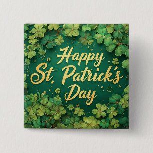 Badge Carré 5 Cm Joyeux jour de la Saint-Patrick, motif de trèfle