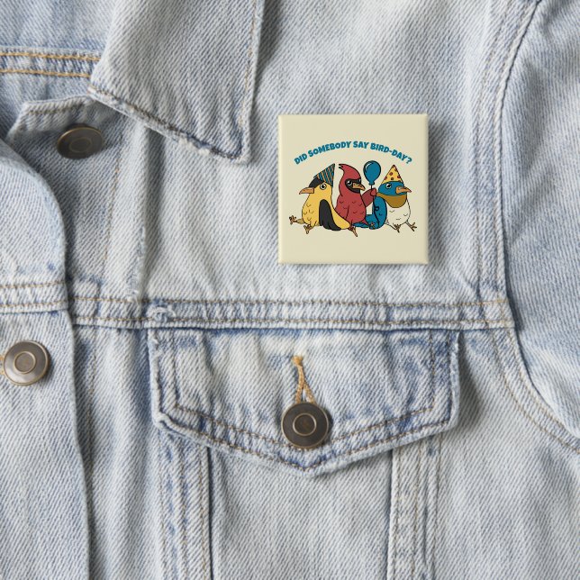 Badge Carré 5 Cm Joyeux Jour des Oiseaux Cartoon Oiseaux à thème An (En situation)