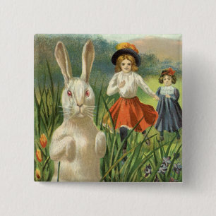 Badge Carré 5 Cm Joyeux lapin de Pâques Vintage et enfants