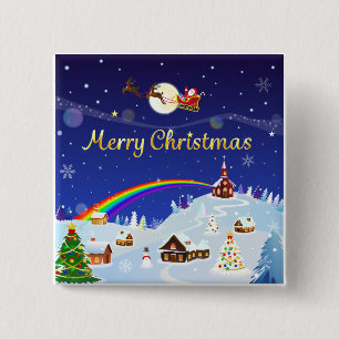 Badge Carré 5 Cm Joyeux Noël à la Pleine lune