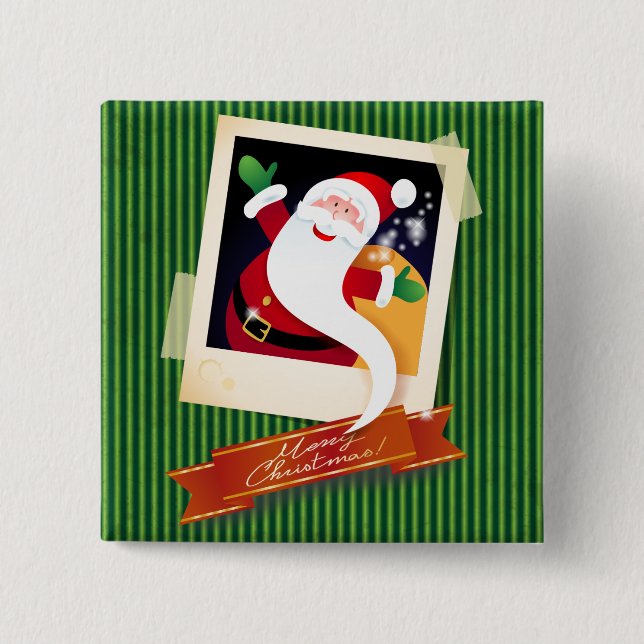 Badge Carré 5 Cm Joyeux Noël avec Père Noël ! (Devant)