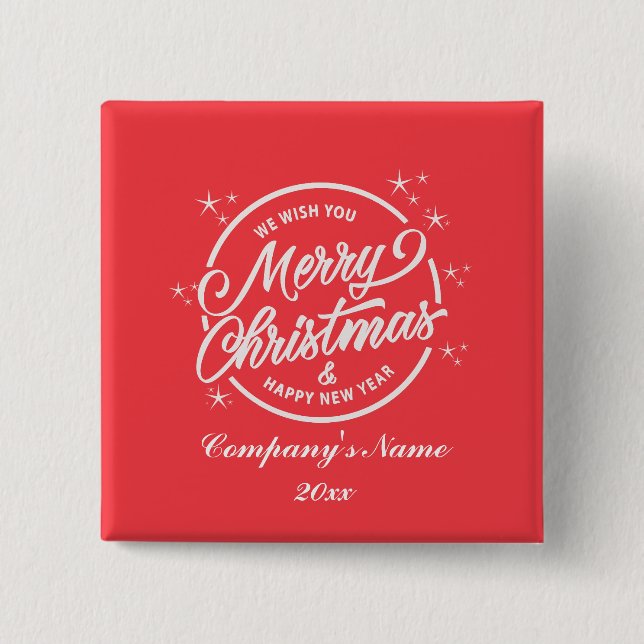 Badge Carré 5 Cm Joyeux Noël & Bonne Année, Typographie Blanche (Devant)