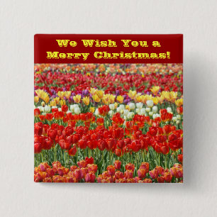 Badge Carré 5 Cm Joyeux Noël ! bouton Tulipe Fleur