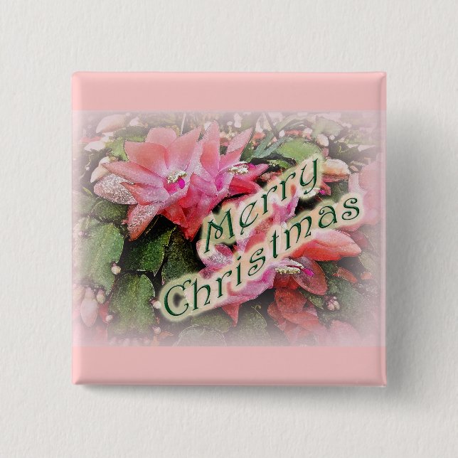 Badge Carré 5 Cm Joyeux Noël Cactus Fleurs (Devant)
