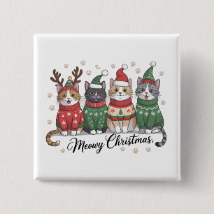Badge Carré 5 Cm Joyeux Noël chat mignon chats avec chapeau de Père