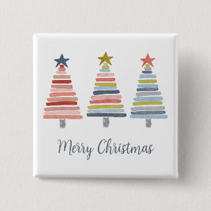 Badge Carré 5 Cm Joyeux Noël coloré arbres empilés