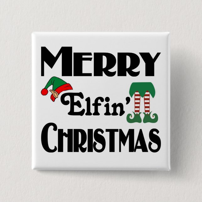 Badge Carré 5 Cm Joyeux Noël Elfique (Devant)