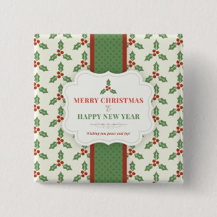 Badge Carré 5 Cm Joyeux Noël et Bonne Année