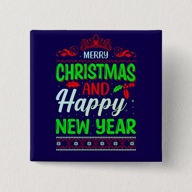 Badge Carré 5 Cm Joyeux Noël Et Joyeux Nouvel An-61064 (Devant)
