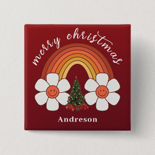 Badge Carré 5 Cm Joyeux Noël festif Rainbow Personnalisé