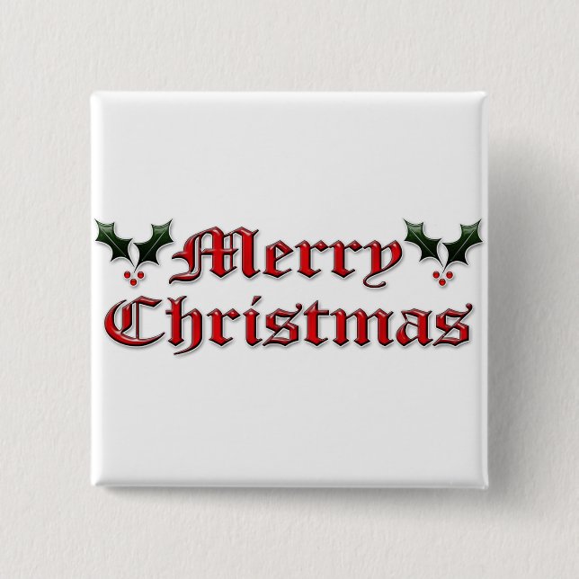 Badge Carré 5 Cm Joyeux Noël - houx (Devant)