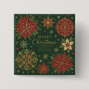 Badge Carré 5 Cm Joyeux Noël Mandala Orné de Poinsettia