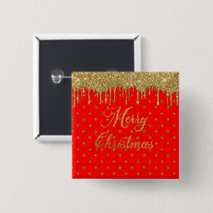 Badge Carré 5 Cm Joyeux Noël - parties scintillant rouge