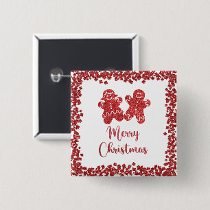 Badge Carré 5 Cm Joyeux Noël parties scintillant rouge