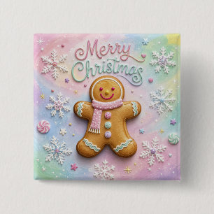Badge Carré 5 Cm Joyeux Noël Pâtisserie Gingerbread Flocons de Neig