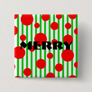 Badge Carré 5 Cm Joyeux Noël, rayures et points