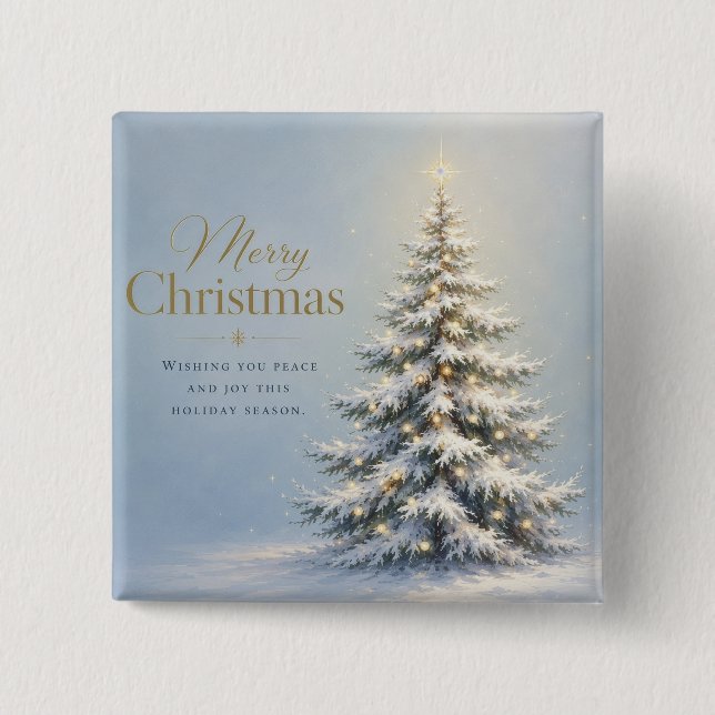 Badge Carré 5 Cm Joyeux Noël Sapin enneigé (Devant)