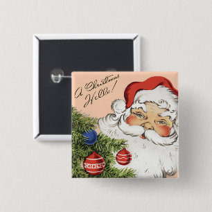 Badge Carré 5 Cm Joyeux Noël vintage ! Santa Claus jovial