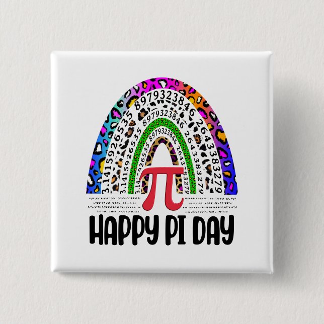 Badge Carré 5 Cm Joyeux Pi Day Mathématique Leopard Rainbow (Devant)