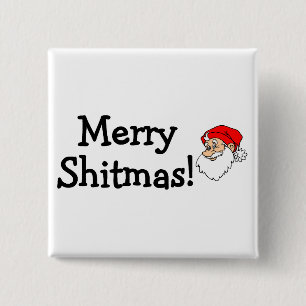 Badge Carré 5 Cm Joyeux Shitmas Père Noël