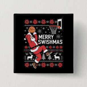 Badge Carré 5 Cm Joyeux Swishmas Basket Noël Moche Xmas 