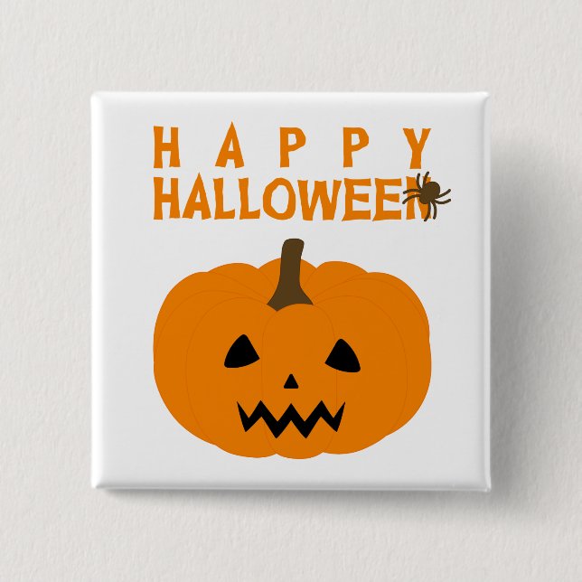 Badge Carré 5 Cm Joyeux texte et Citrouille d'Halloween sur Bouton  (Devant)