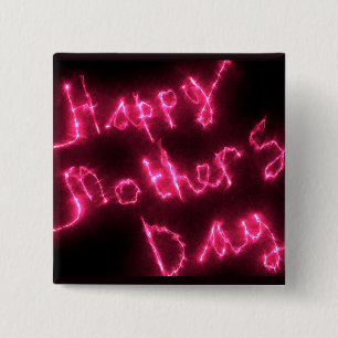 Badge Carré 5 Cm Joyeux texte rose chaud électrique de la fête des 