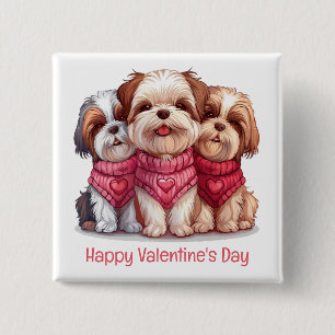 Badge Carré 5 Cm Joyeux Valentines Day Chih Tzu Chiens