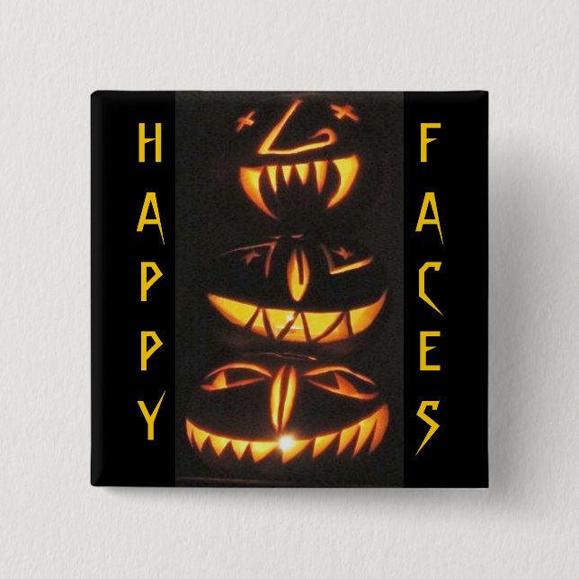 Badge Carré 5 Cm Joyeux visages Jack o'Lantern (Devant)